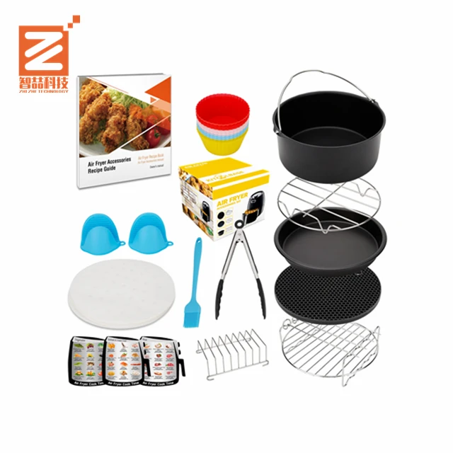 
XL Air Fryer Accessories 8 Inch, 14 pieces AirFryer Accessory Set for 5.3QT - 5.8QT with Recipes Cookbook, Magnetic Cheat Sheets 
