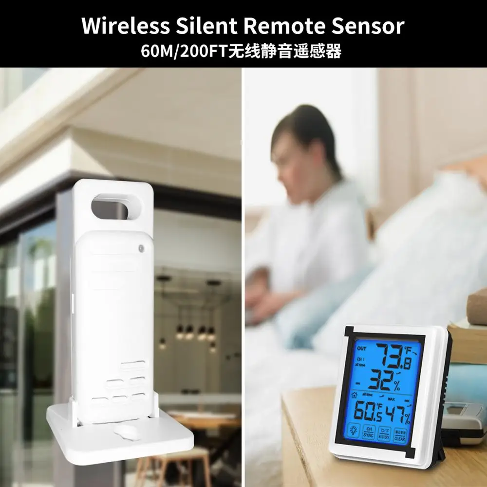 
2019 New Release Digital Touchscreen Indoor Outdoor Wireless Hygrometer Thermometer Humidity Monitor with Temperature Sensor 