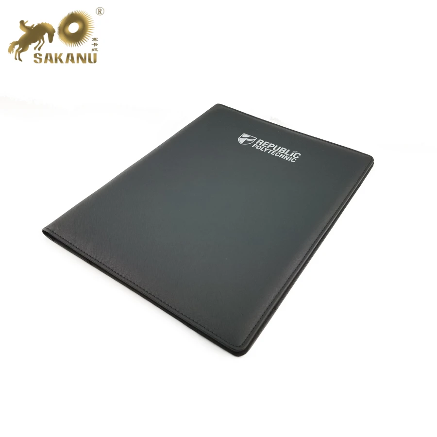 custom pu leather A4 certificate folder silver stamping logo diploma cover