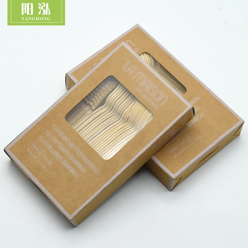 
Eco-friendly Biodegradable Disposable Bamboo Cutlery Set Knife Fork Spoon in box 