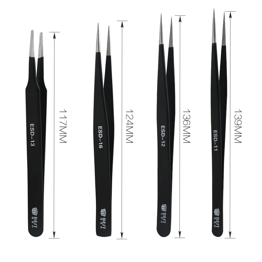 Hand Tool Pincers Set Electronics Forceps Tweezers Set Anti-static Stainless Steel Curved Straight Antistatic Painting Treatment