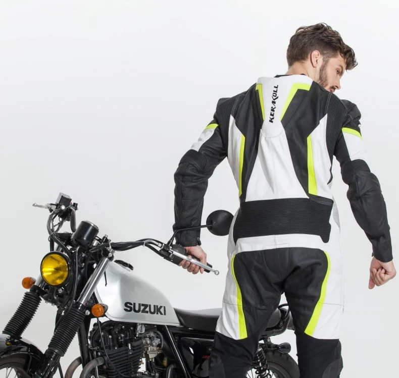 DUHAN KERAKOLL One-piece Motorcycle Racing Suit Genuine Leather Cowhide Motocross Jacket Pants with Protectors Knee Sliders