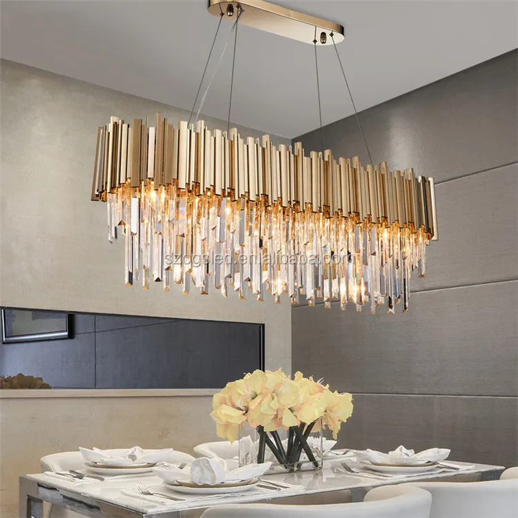Italy design stainless steel modern crystal lighting glass rectangular chandelier with E14 volts for hotel restaurant