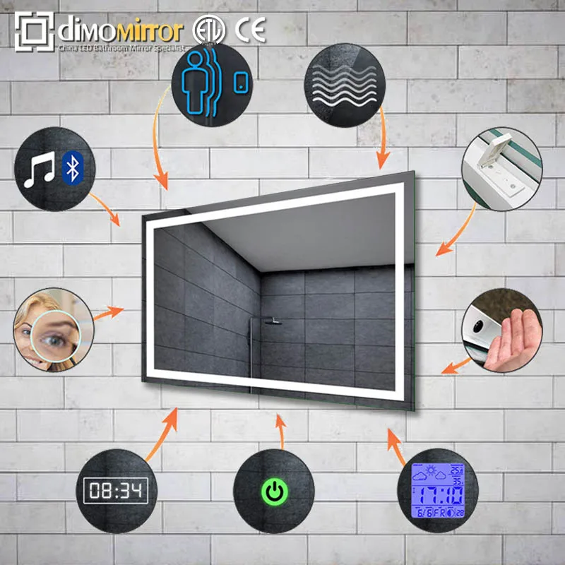 
LED lighted bathroom touch screen smart mirror price with Blue_tooth/radio/clock/temperature 