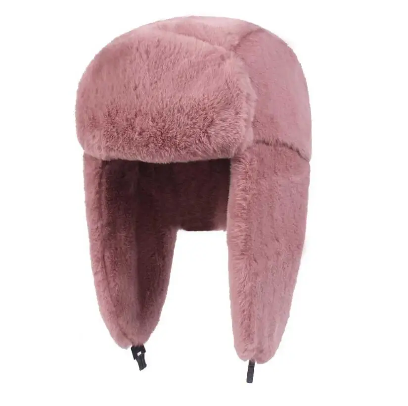 Grass Rabbit Lei Feng Cap Trapper Hat Warm Fur Russian Style Fur Customized Winter Earflap Hat Embroider Round Hat Custom Logo