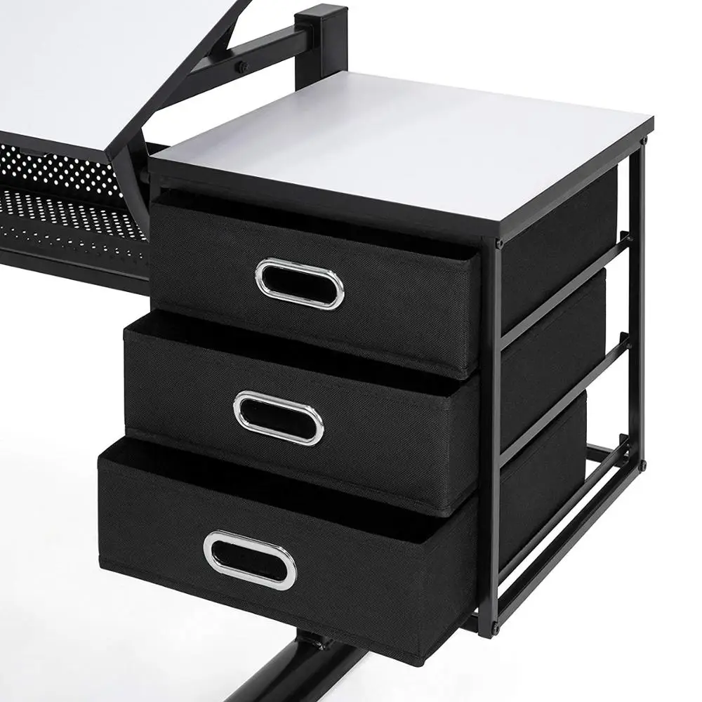
Drafting Table Art & Craft Drawing Desk Art Hobby Folding Adjustable w/Stool and Drawers Craft Station (White with 3 Drawers) 