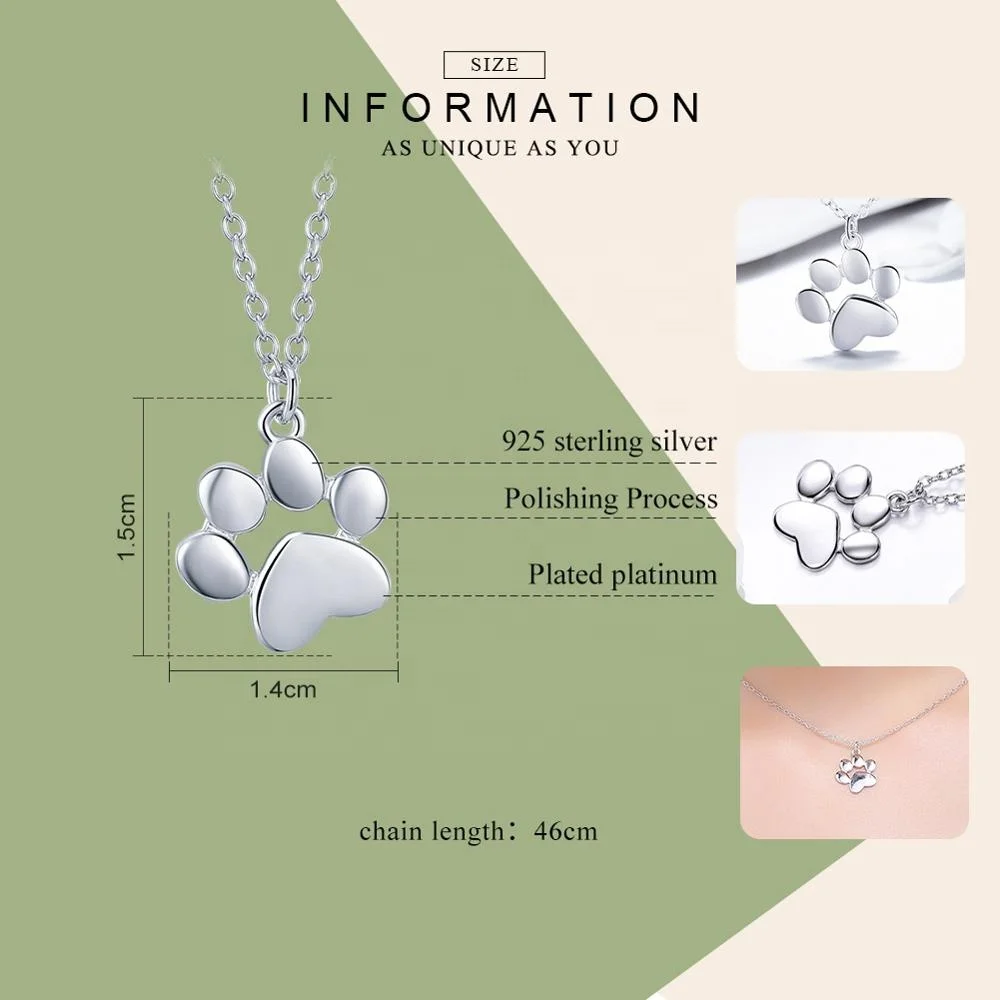Drop Shipping 925 Sterling Silver 18k rose gold plated Animal Footprints Dog Cat Footprints Paw Necklaces Pendants