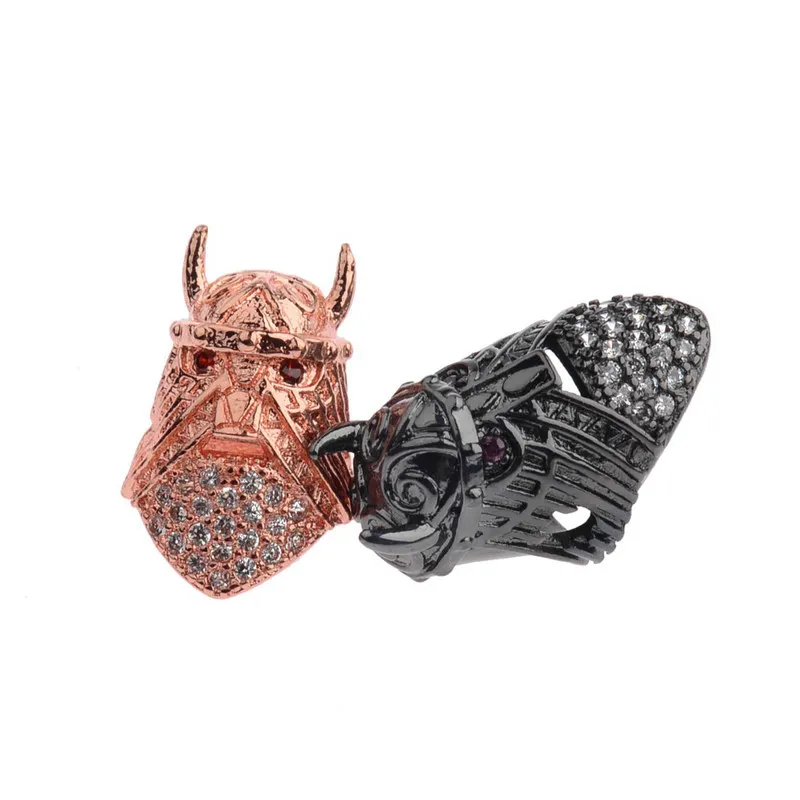 USA viking helmet red eye white zircon micro pave beads copper good quality color plated man bracelets diy charms beads