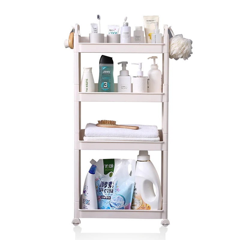 New  Hot Slim Cart Slide Out Mobile Shelving Narrow Space Corner Organizer 4 Tier Gap Plastic Storage Shelf For Bathroom