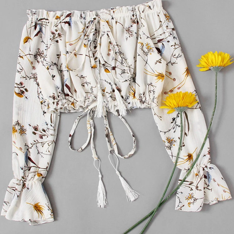 Fashion Women Summer Off Shoulder Floral Boho Blouse Ladies Loose Shirt Blouse Casual Tops 2019 fashion clothing