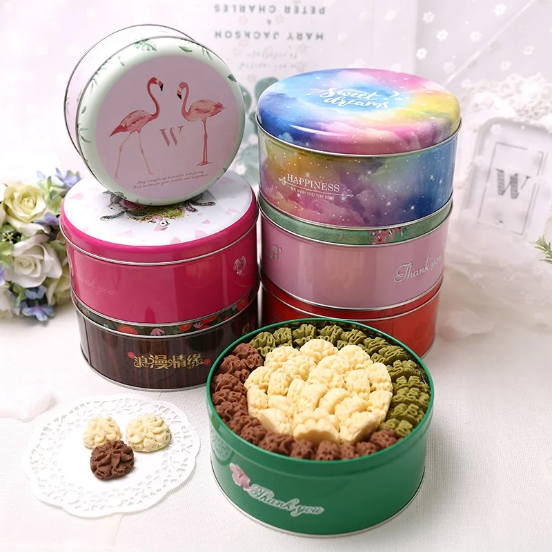 Metal Custom Printed Round Cookie Biscuit Tin Box