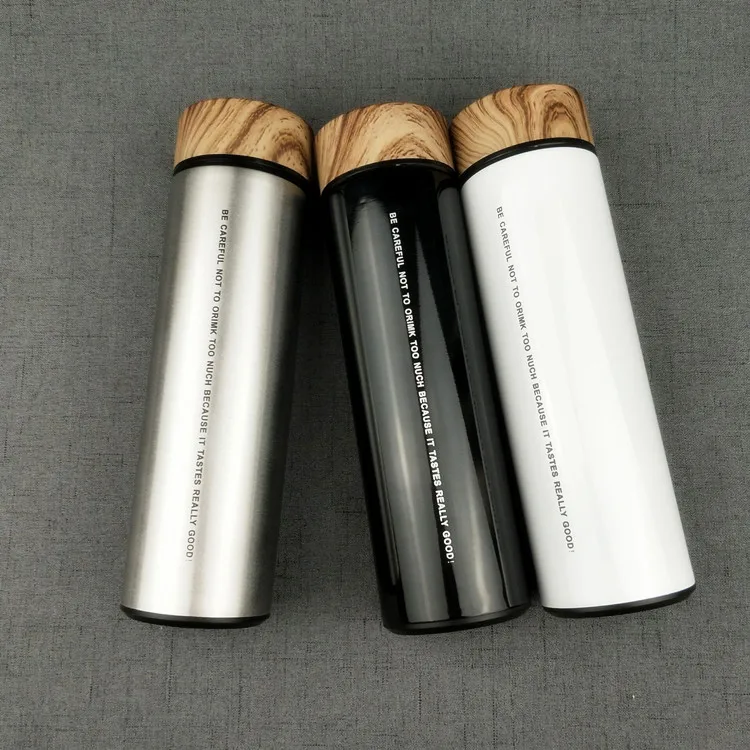 High quality modern design stainless steel water bottle with wooden lid