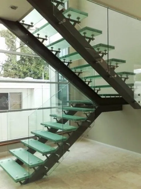 Indoor glass stairs /double spine staircase with glass railing and glass steps