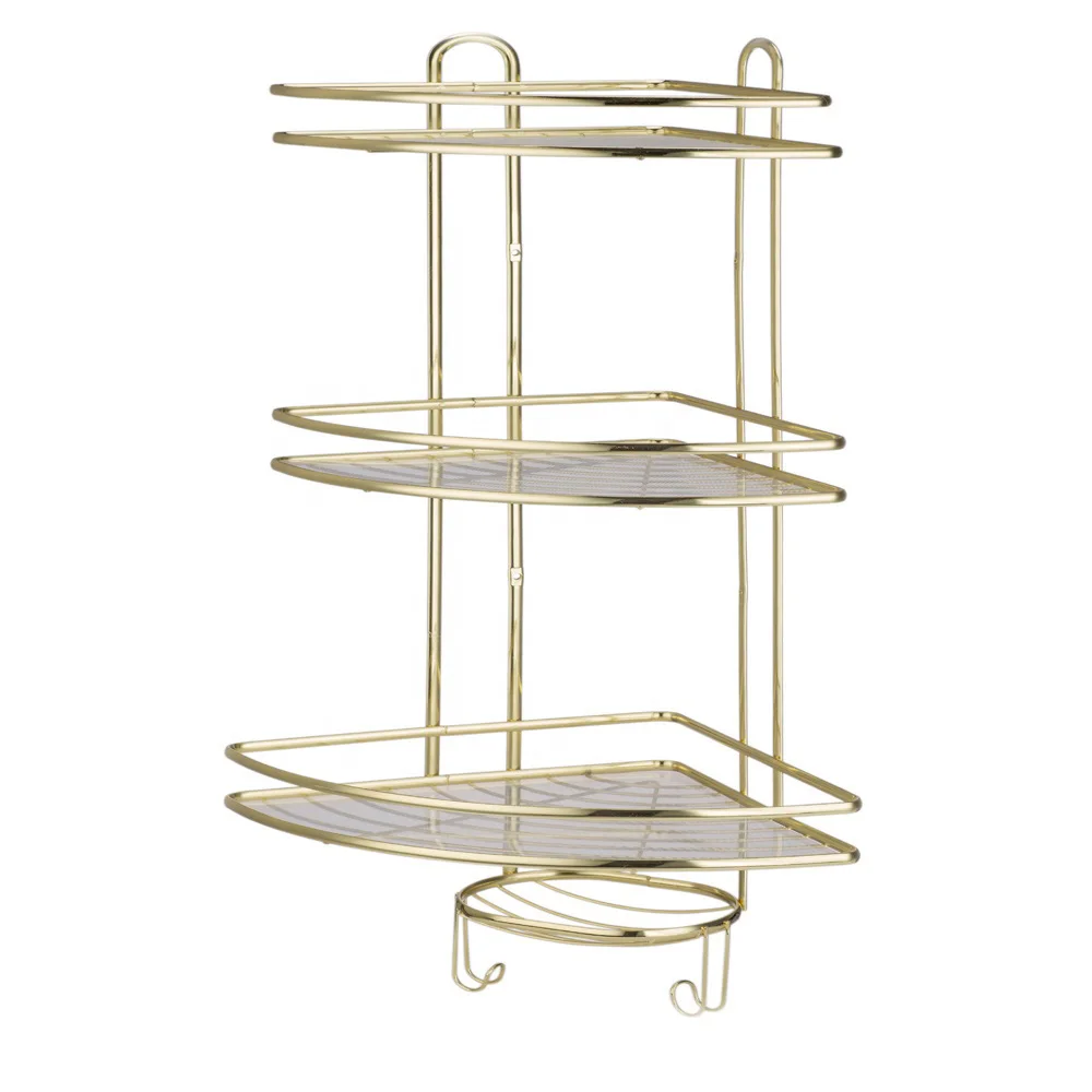 Hot selling 3 tier stainless steel bathroom shower storage rack  corner standing towel shower caddy