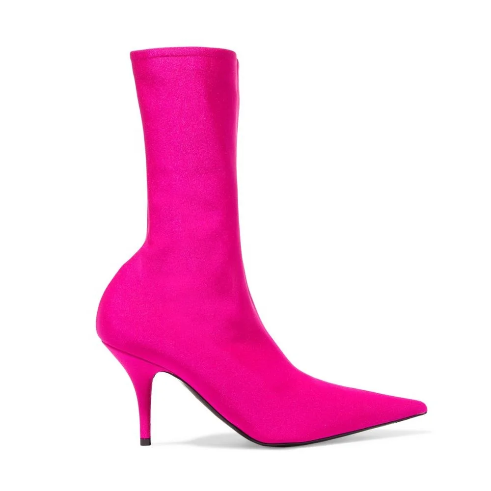 Sleek Pointed Toe Low Thin Heel Lycra Sock Woman Boot