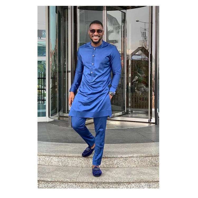 Queency African Men Dashiki Ball Costume Wedding Costume Kaftan Embroidered Bazin Shirt and Pants