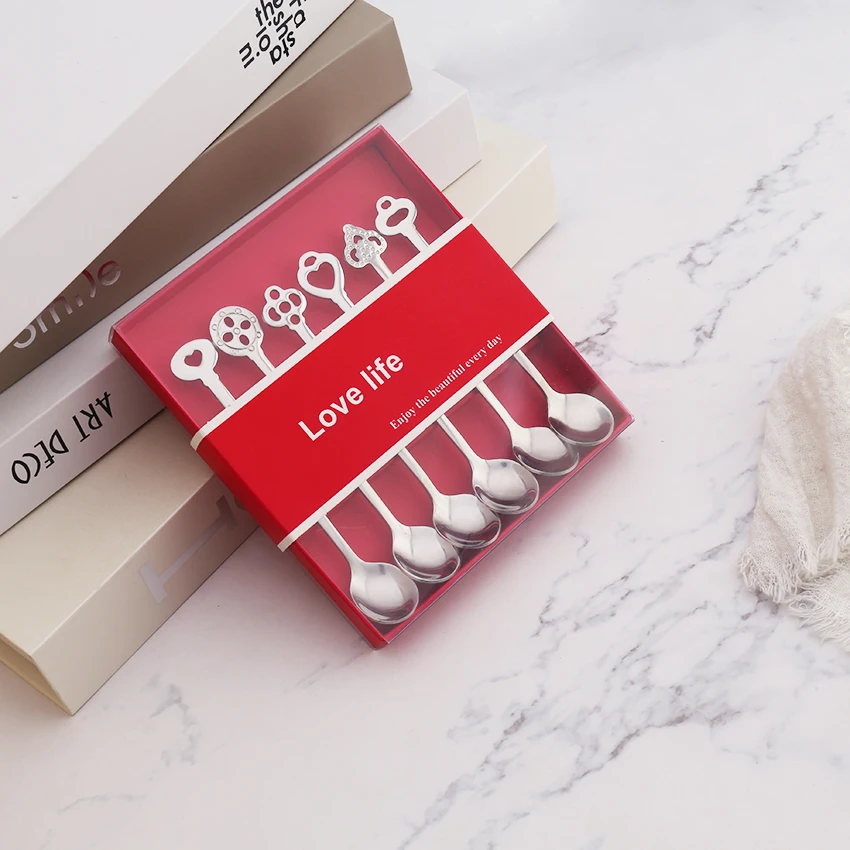 
6Pcs stainless steel fork gift box two teeth cake dessert fruit fork set 