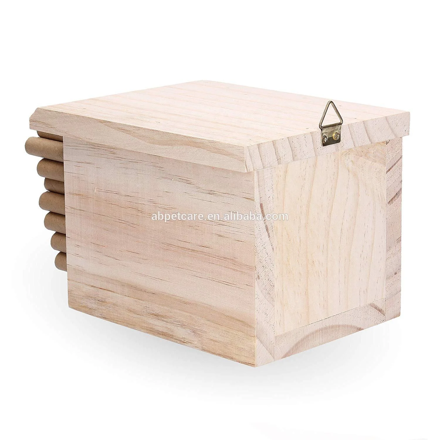 Natural quality pinewood wooden mason bee house with papertube