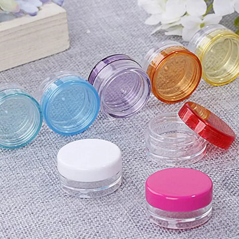 3ml clear plastic small jar nail art glitter powder 3 g pill jar with colorful caps