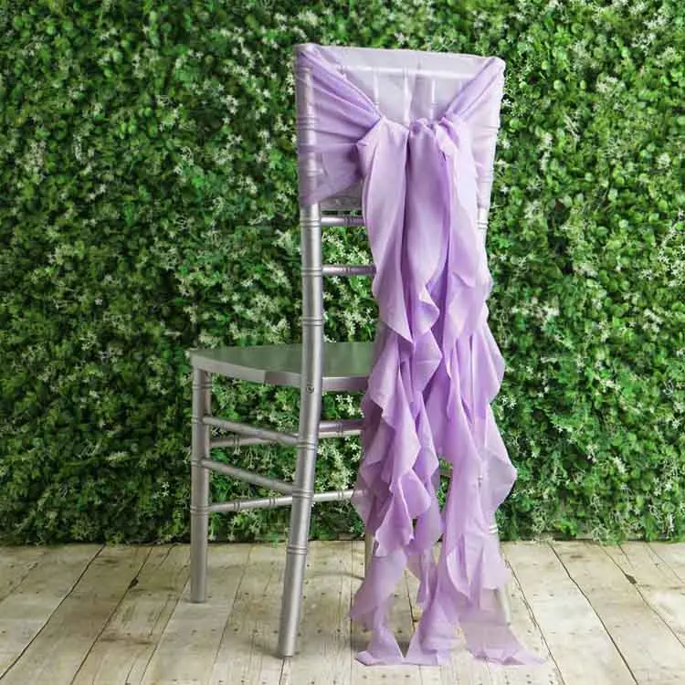 Violet Amethyst Chiffon Hoods With Ruffles Willow Chiffon Wedding Chair Sashes