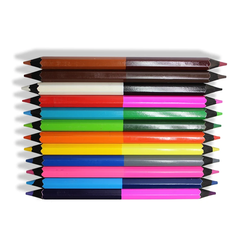 Pre Sharpened 7 Inch Jumbo size black wood double Side Bi color black wood color pencils