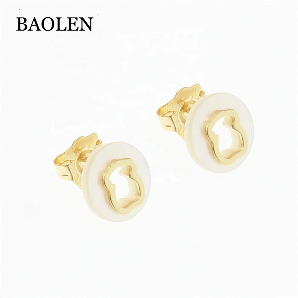 
Hot Selling Fashion Stainless Steel Bear Shaped Ladies Earrings Gold Simple Studs 