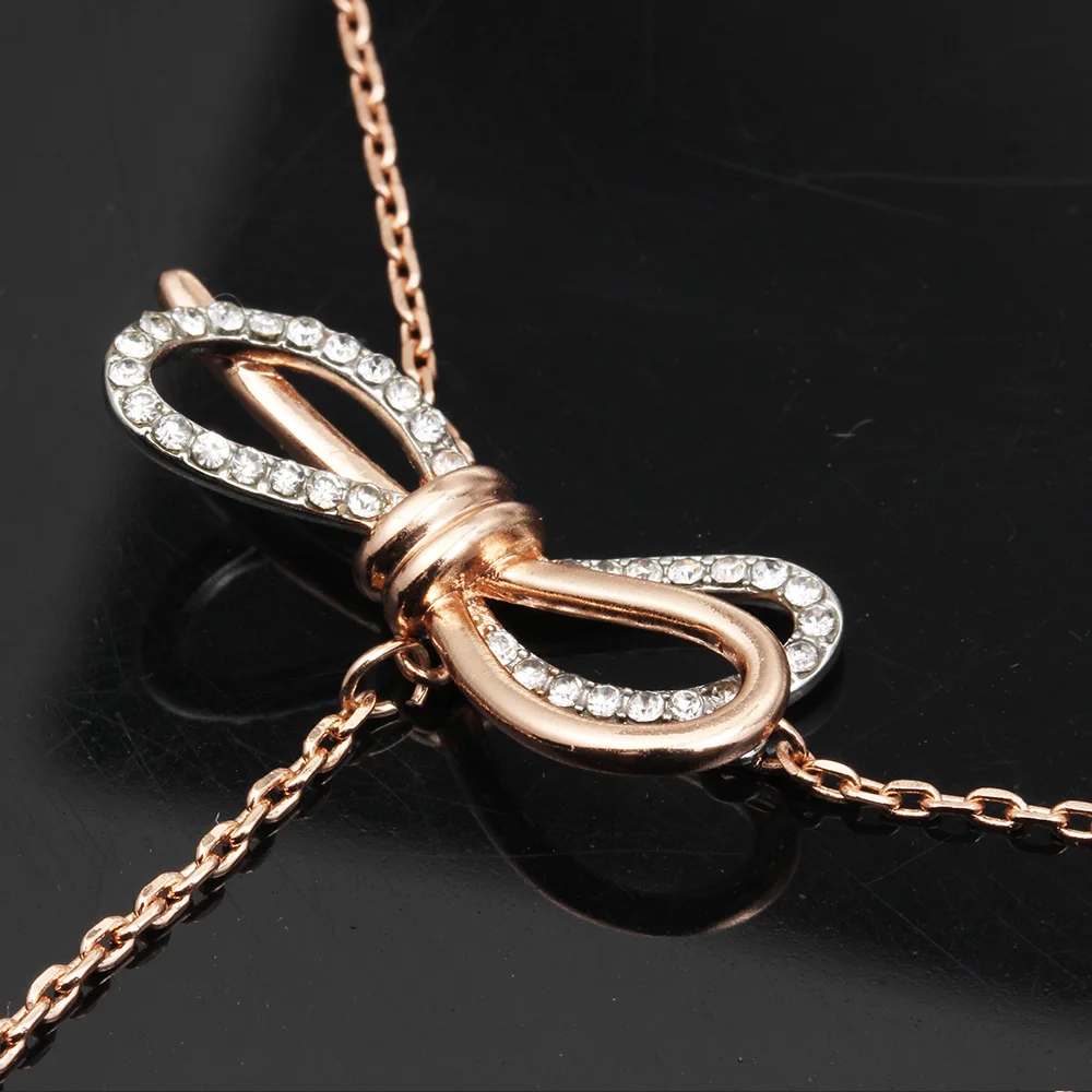 new design hot selling bow tassel necklace jewelry adjustable neck chain temperament bow clavicle chain drop pendant for female