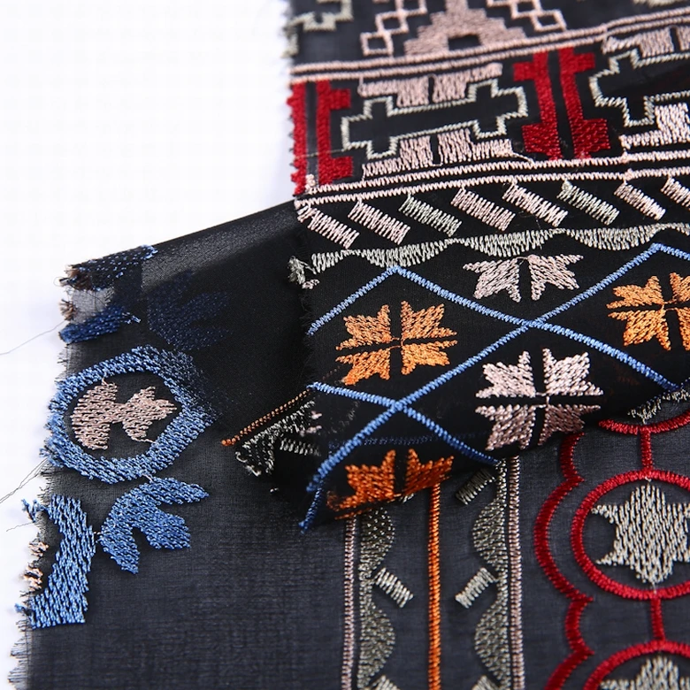 New style all over muti color embroidery fancy japanese chiffon fabric floral