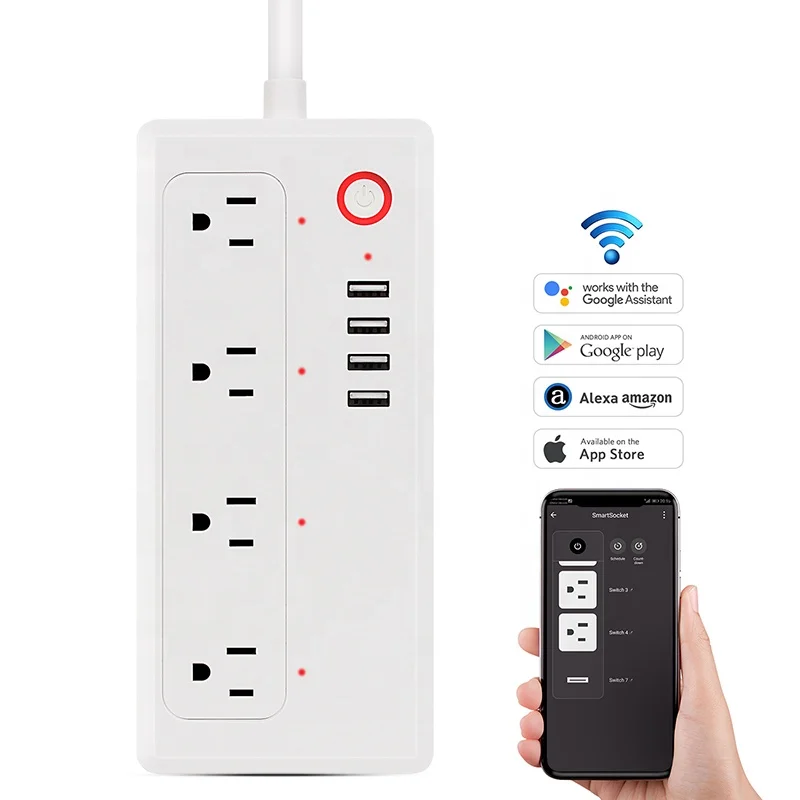  Защита от перегрузки 15 а 220 В умная розетка с Wi-Fi для США умный удлинитель дистанционным управлением и