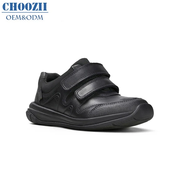 Guangzhou Customized Wholesales Hard-Wearing Stylish Back to School Children Shoes Boys Black School Shoes for Kids Sneaker