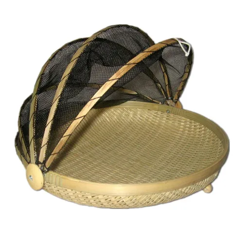 eco friendly bamboo fruit basket natural bamboo basket with net cover