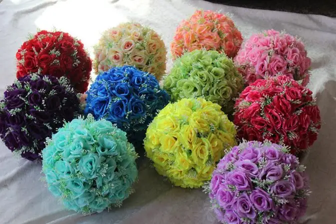 The thick Artificial flower ball with grass core Kissing Ball for wedding garden market decorations