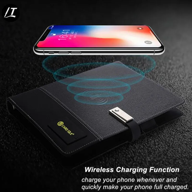 Leather powerbank 20000 mah wireless chargers notebook mobile phone powerbank and USB disk