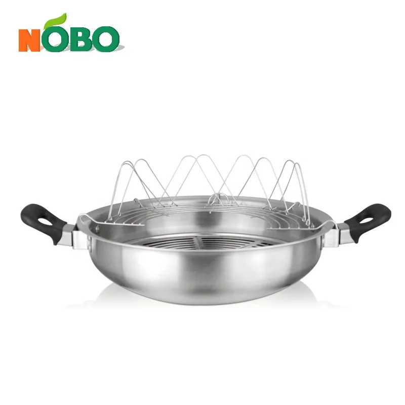 High Quality Multi-ply Metal Wok Pan Stainless Steel Frying Chinese Wok with Double Handle