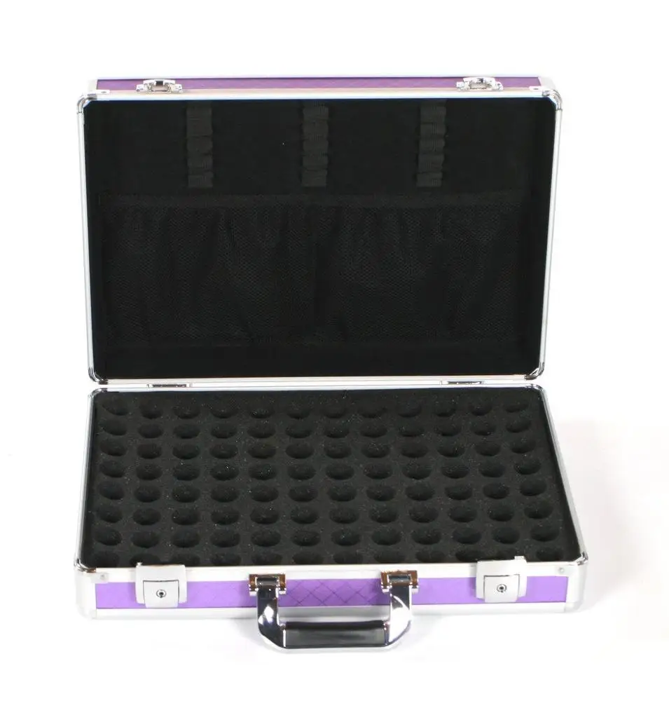 Professional Aluminum Makeup Case Nail Polish Varnish Bottle Beauty Cosmetic Makeup Case Briefcase Box Lilac