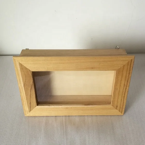Clear Varnished Wood Photo Frame Box Picture Shadow Box with Hanger Hole