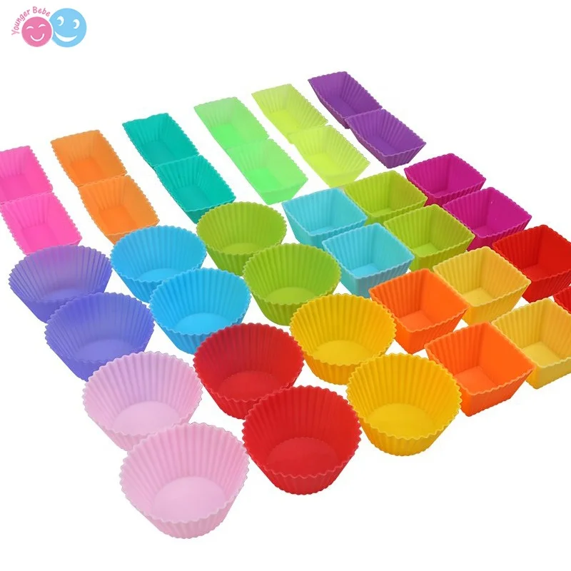 Silicone Reusable Cupcake Cases Baking Muffin Cups Liners Molds Sets Round Star Square Flower Shaped