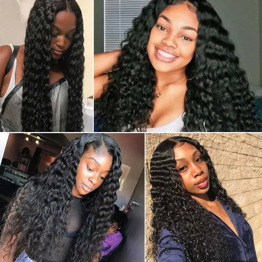 Deep Wave Humain Hair 4X4 Lace Front Lacefront Wigs in Dubai Malaysian Dropshipping 32 Inch Long Light Brown Swiss Lace 2 Years