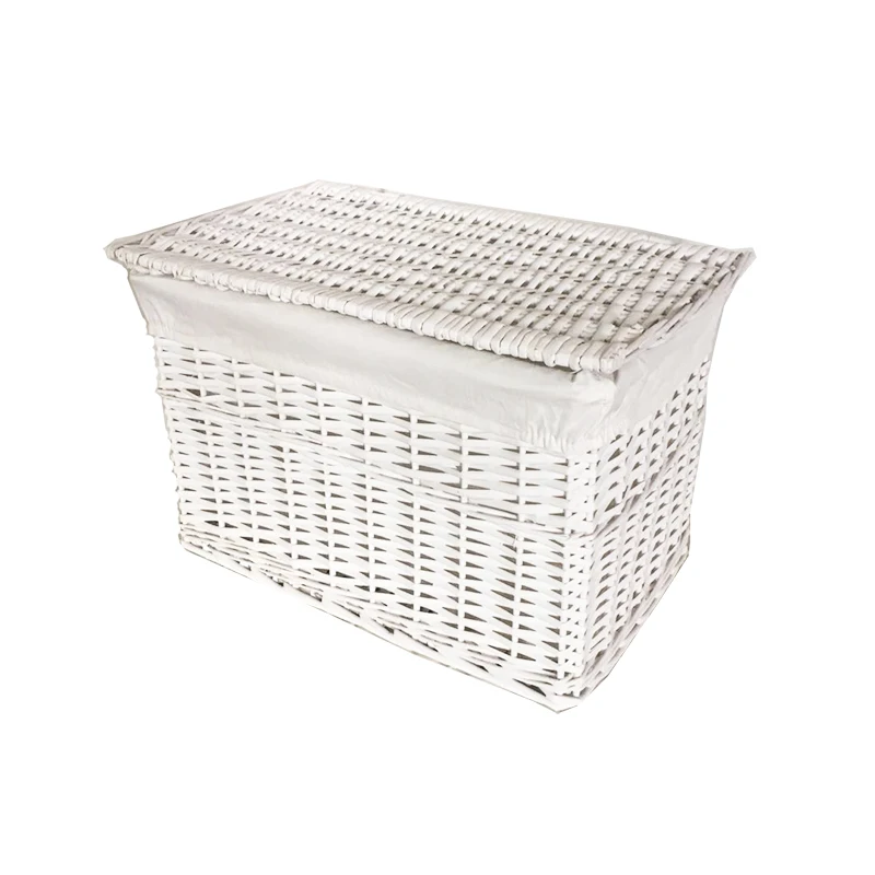 White Woven Willow Basket Laundry Basket With Lid Lining For Organizer Closet Set 5