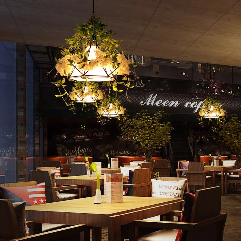 Creative DIY decorative retro iron restaurant bar decor Hanging Chandelier led industrial flower plant Ceiling Pendant light