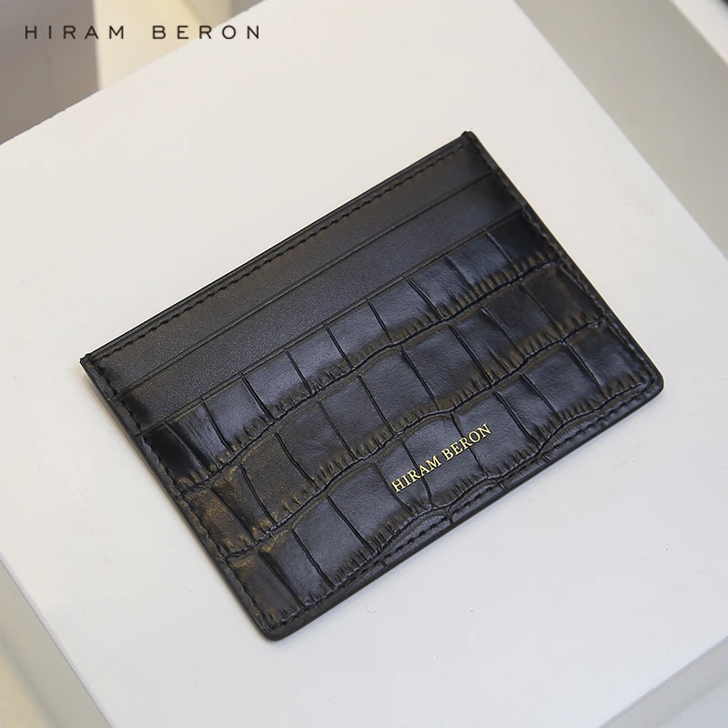 Hiram Beron Dropship Service Italian Leather Matt Black Leather Card Holder Men Credit Card Case