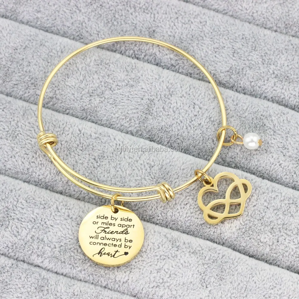 Inspirational Charm Bracelet Adjustable Bangle Gift for Women Girl Sister Mother Friends, Stainless Steel Expandable Cuff Charms