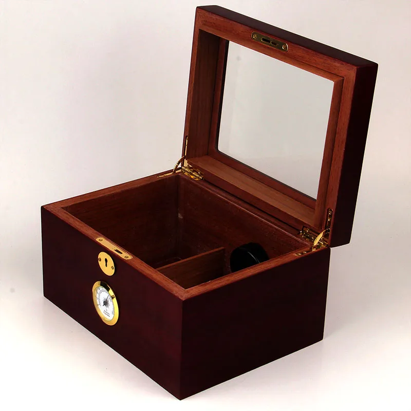 
Bulk stock for wholesale Luxury piano lacquer spanish cedar cigar humidor wood box with glass window and lock 