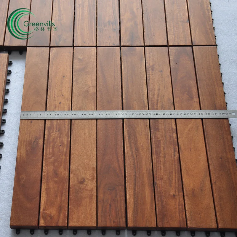 Interlocking DIY Acacia solid wood decking tiles outdoor set Garden park balcony swimming pool