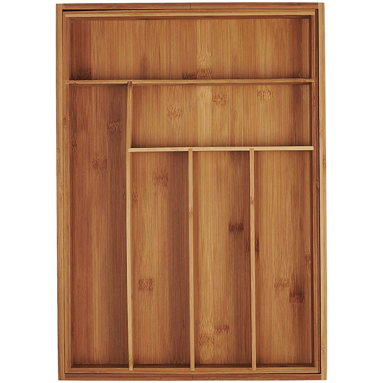 With 6 Compartments Expands To 8 Bamboo Expandable Drawer Organizer