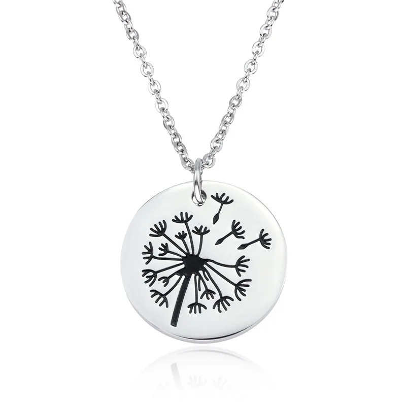
Dandelion Make a Wish Flowers Engraved Charms Pendant Necklace Mother Daughter Simple Necklace 