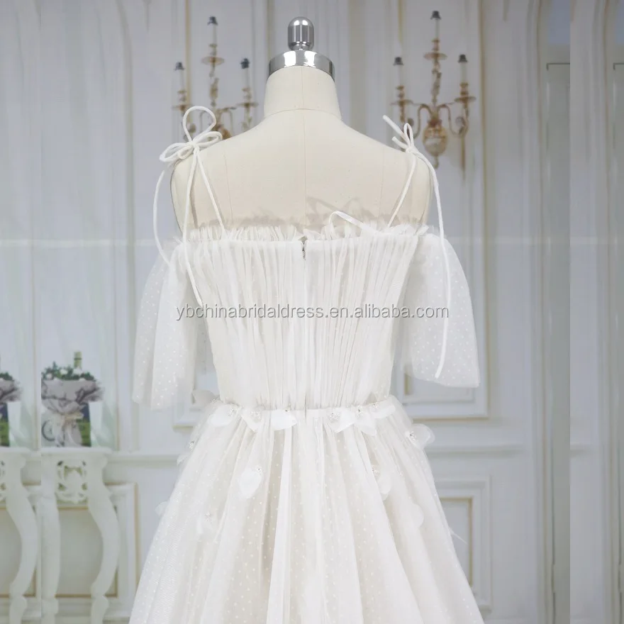 Hand made flower with two straps  Wedding dress princess A line dress