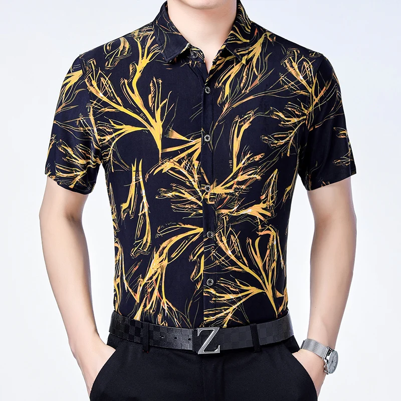 Hot sale western style loose man plus size digital print short sleeve man blouse tshirt
