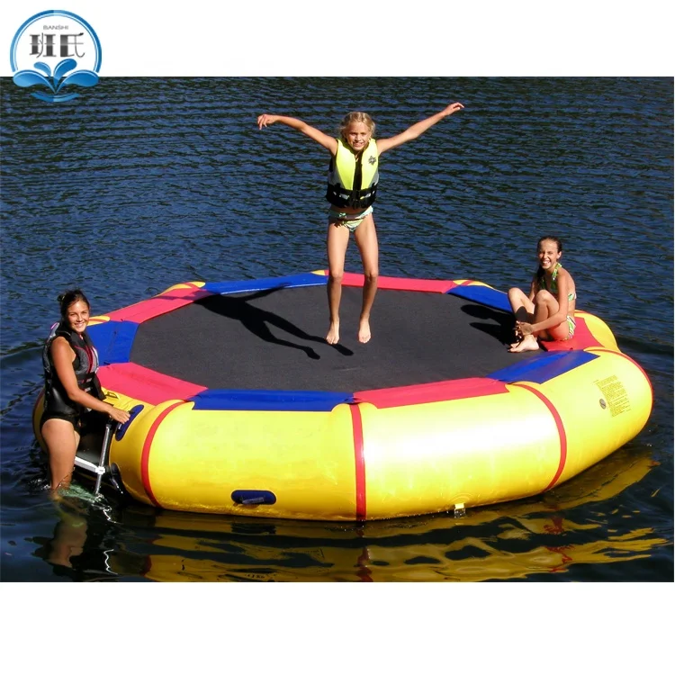 
water park use water play toy blow up water jumping trampoline games metal structure inflatable floating trampoline 