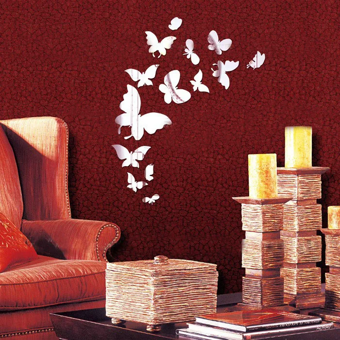 Preciser Luxury Design Butterfly Decoration Mirror Wall Sticker For Bedroom